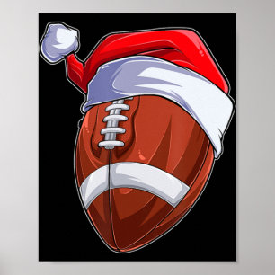 Fun Christmas Football Ball Santa Hat Sport Xmas Poster
