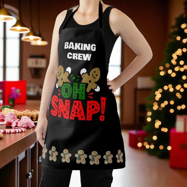 Fun Christmas Gingerbread Man "Oh Snap"  Apron (Christmas gingerbread man cookie template text)