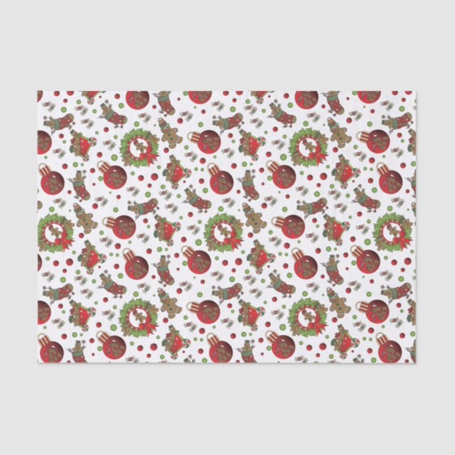 Fun Christmas Gingerbread Men Tissue Paper (Front)