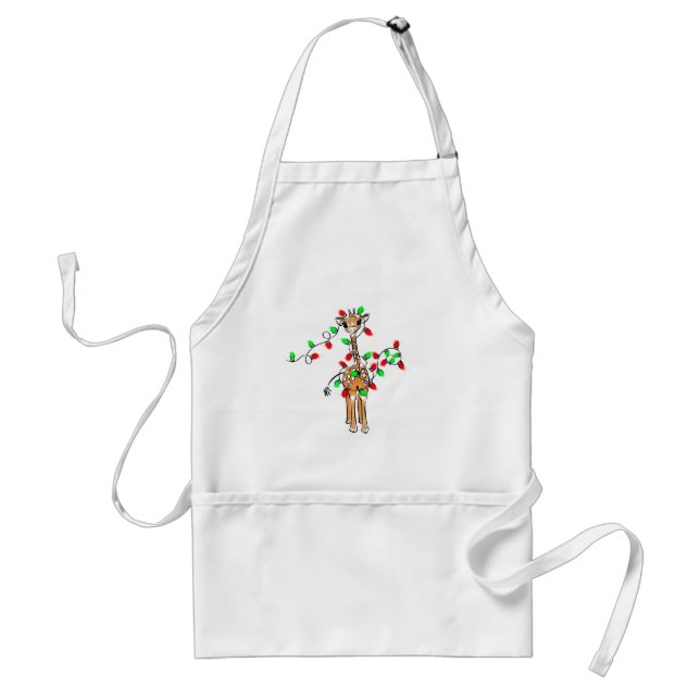 Fun Christmas giraffe drawing red green lights Standard Apron (Front)