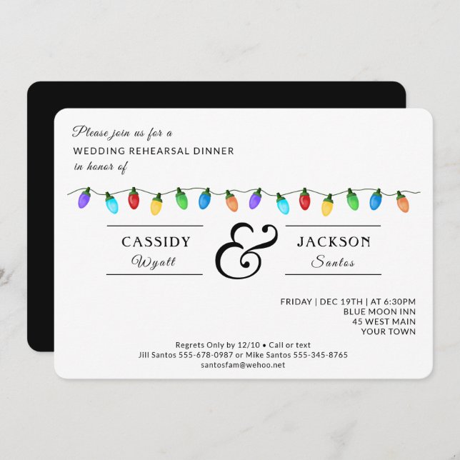 Fun Christmas Holiday Lights Rehearsal Dinner Invitation (Front/Back)