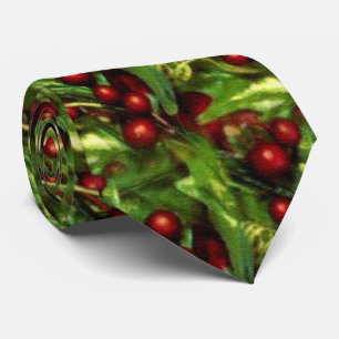 Fun Christmas holly pattern tie