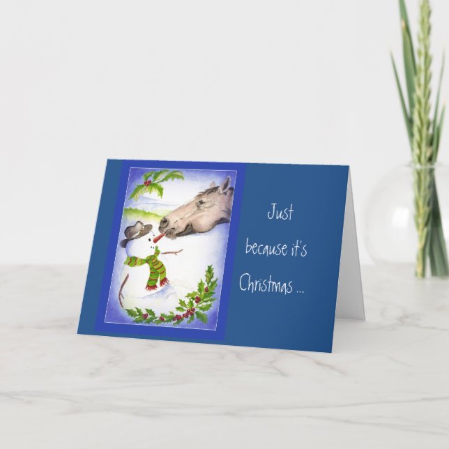 Fun Christmas Horse Snowman Eat your Vegetables Holiday Card (Front)
