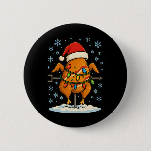Fun Christmas Lights Wrapped Rotisserie Chicken Fo 6 Cm Round Badge