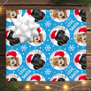 Fun Christmas Love Santa Custom Photo Name Blue Wrapping Paper