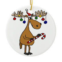 Fun Christmas Moose with Candy Cane and Ornaments