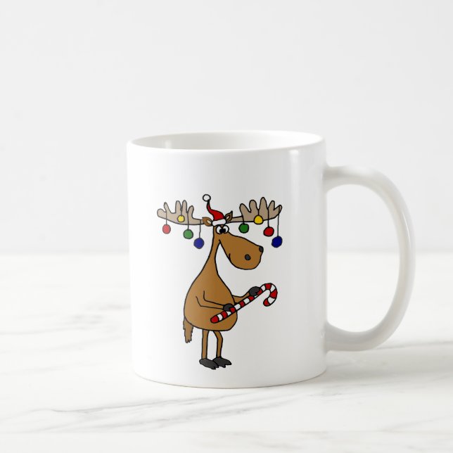 Fun Christmas Moose with Candy Cane and Ornaments Coffee Mug (Right)
