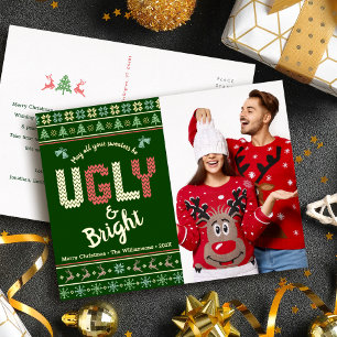 Fun Christmas Photo Nordic Ugly Sweater Real Gold Foil Holiday Postcard