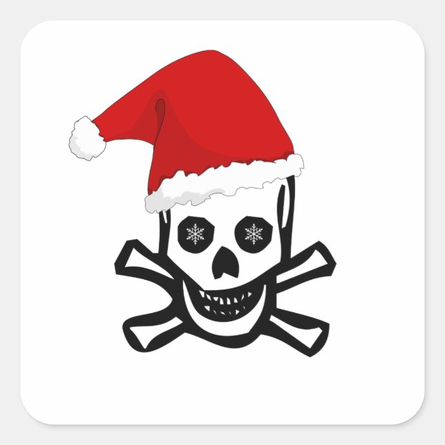 Fun Christmas Pirate Skull with Santa Hat Square Sticker (Front)