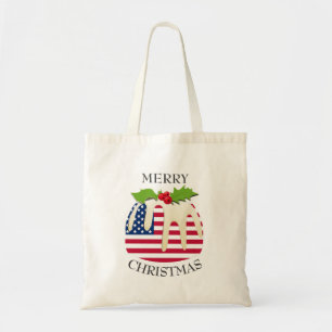 Fun Christmas Pudding with AMERICAN FLAG Tote Bag