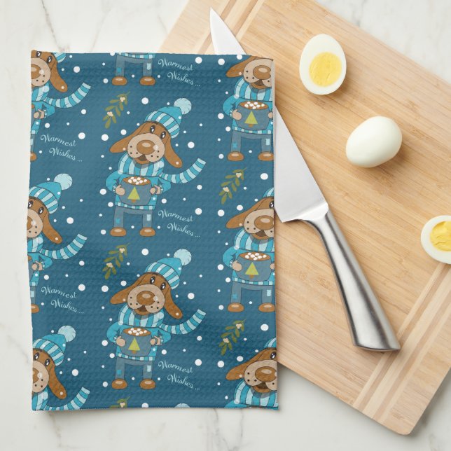 Fun Christmas Pup Pattern Holiday Kitchen Towels (Quarter Fold)