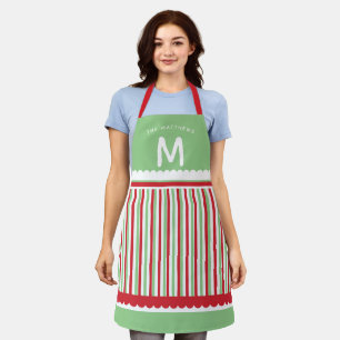 Fun Christmas Red Green & White Striped Holiday Apron