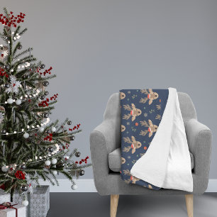 Fun Christmas Reindeer Pattern Monogram   Blue Fleece Blanket