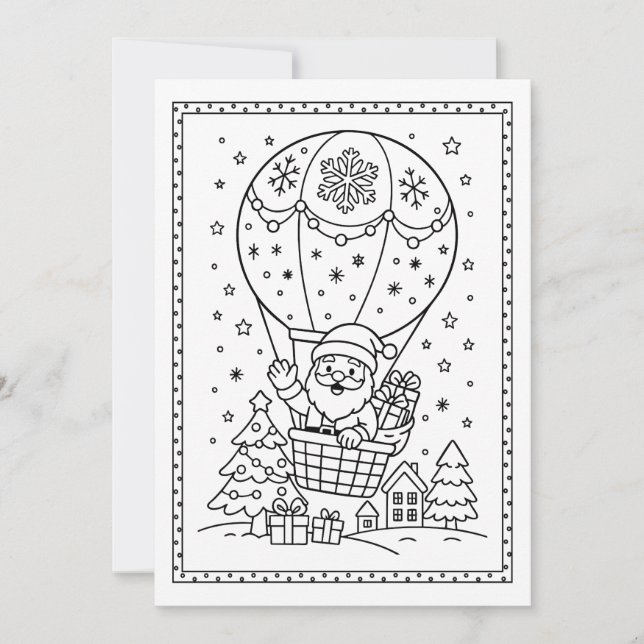 Fun Christmas Santa Colouring Flat Note Card (Front)