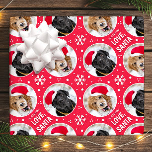 Fun Christmas Santa Custom Photos Name Red Wrapping Paper