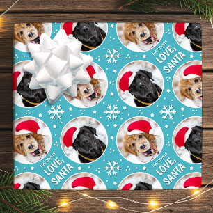 Fun Christmas Santa Custom Photos Name Teal Wrapping Paper