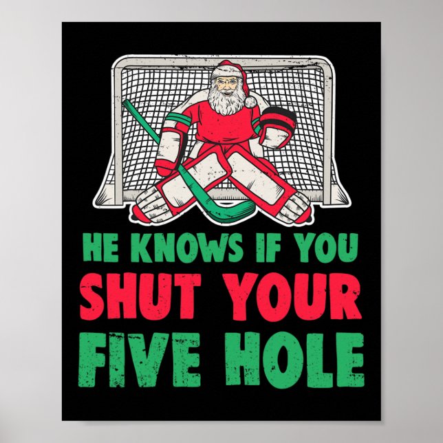 Fun Christmas Santa Ice Hockey Goaltender Goalie 1 Poster (Front)