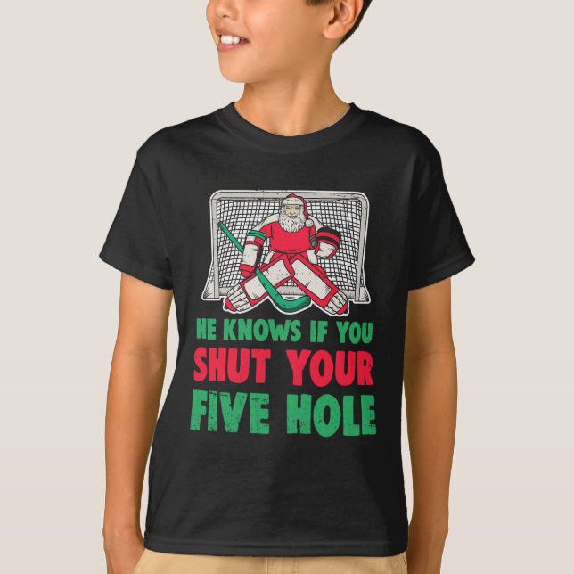 Fun Christmas Santa Ice Hockey Goaltender Goalie 1 T-Shirt (Front)