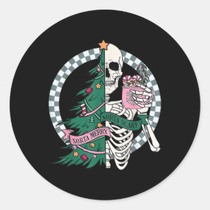 Fun Christmas Sorta Merry Sorta Scary Skeleton Xma Classic Round Sticker