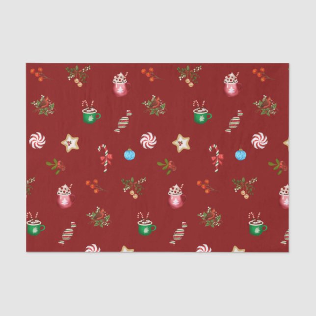 Fun Christmas Sweets and Hot Chocolate Mugs  Tissue Paper (Front)