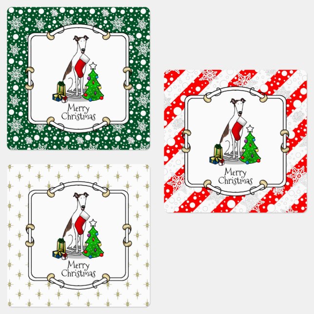 Fun Christmas Tree 2 Greyhound Dog (brindle white) (Group)