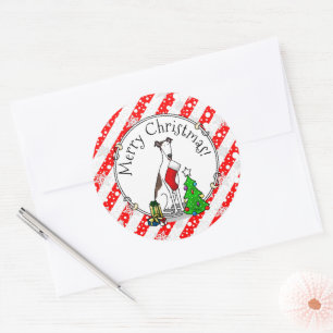 Fun Christmas Tree 2 Greyhound Dog (brindle white) Classic Round Sticker
