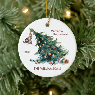 Fun Christmas Tree Dangling Cat Photo Ceramic Tree Decoration