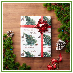 Fun Christmas Tree Dangling Cat Photo Wrapping Paper