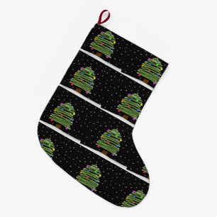 Fun Christmas Tree in Snow Pattern Holiday Large Christmas Stocking