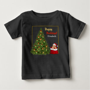Fun Christmas Tree Santa Claus Holiday Personalize Baby T-Shirt