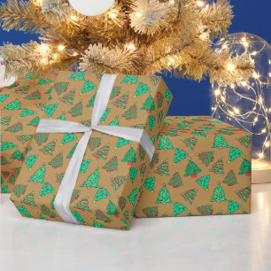 Fun Christmas Trees Golden Bronze Wrapping Paper