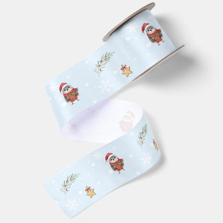 Fun Christmas Watercolor bird xmas Party Kid Satin Ribbon