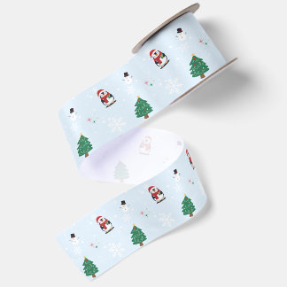 Fun Christmas Watercolor penguin xmas Party Kid Satin Ribbon