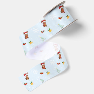 Fun Christmas Watercolor reindeer xmas Party Kid Satin Ribbon