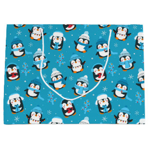 Fun Christmas Winter Penguins Large Gift Bag