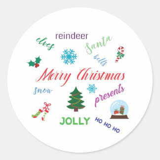 Fun Christmas Word Cloud Design Classic Round Sticker
