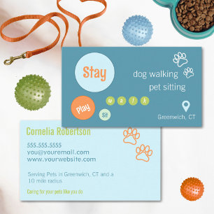 Fun Circles Dog Walker Sitter Blue Green Orange Business Card