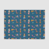 Fun Circus Party Acts Cartoon Pattern Blue