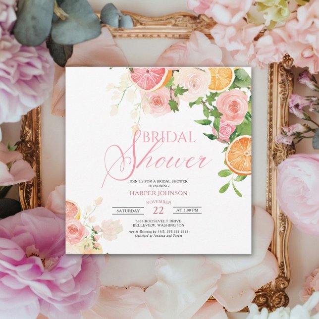 Fun Citrus Theme Fruit Floral Bridal Shower Invitation (Creator Uploaded)