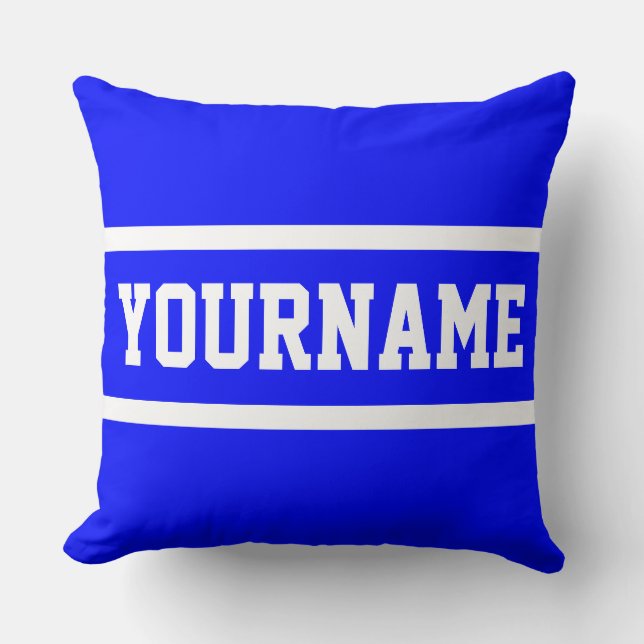 Fun Classy Bright Blue Athletic Text White Stripes Cushion (Front)