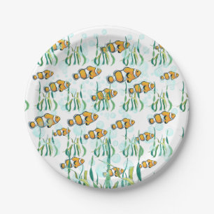 Fun Clown Fish Orange White Black Blue Bubbles Paper Plate