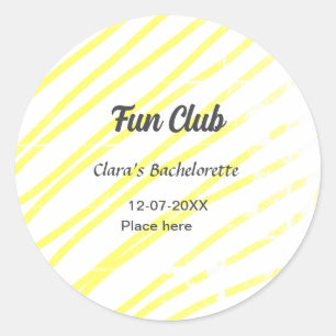 Fun Club bachelorette party yellow lines backgroun Classic Round Sticker