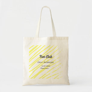 Fun Club bachelorette party yellow lines backgroun Tote Bag