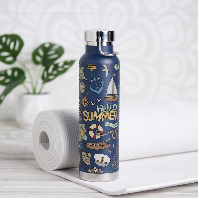 Fun Coastal Beach Seashore Nautical Design Water Bottle (Yoga)