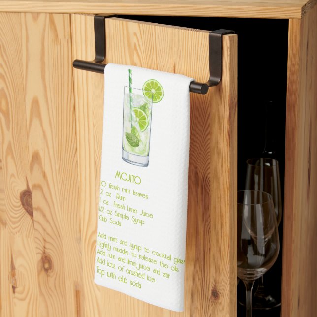  Fun Cocktail Bar Decor - Mojito Recipe Tea Towel (Thirds Fold)