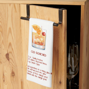  Fun Cocktail Bar Decor - Old Fashioned Recipe Tea Towel