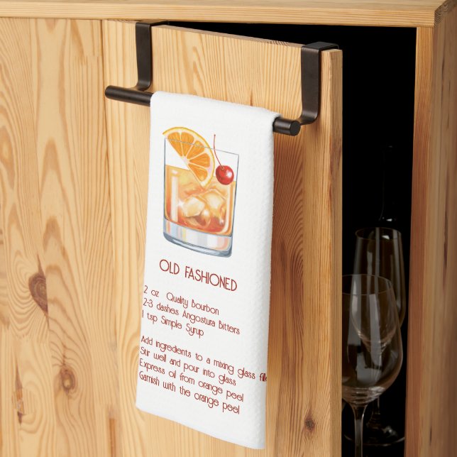  Fun Cocktail Bar Decor - Old Fashioned Recipe Tea Towel (Thirds Fold)