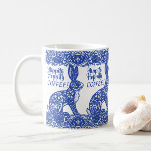 Fun Coffee Blue White Bunny Rabbit Chinoiserie Mug
