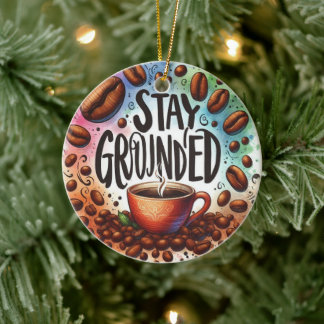 Fun Coffee design. STAY GROUNDED Ceramic Tree Decoration