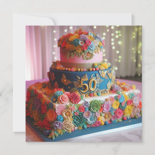 FUN COLORFUL 50TH WEDDING ANNIVERSARY CAKE  INVITATION